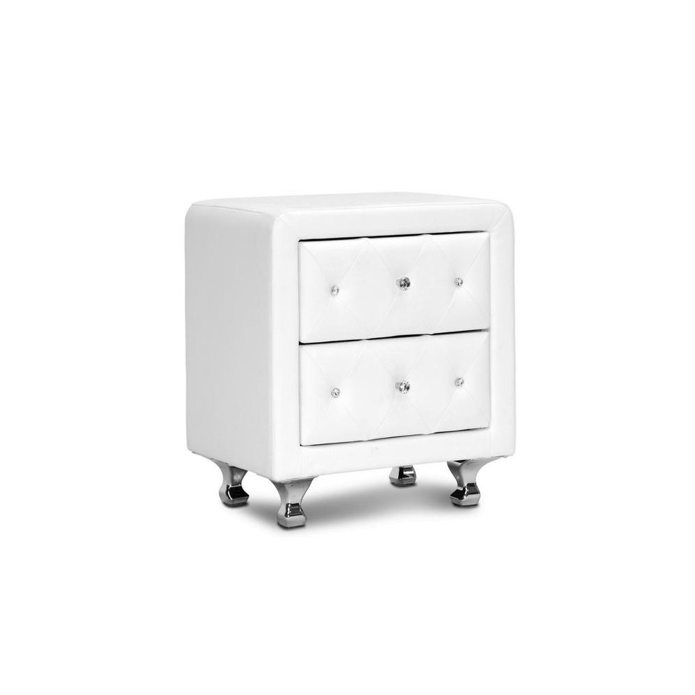 Baxton Studio Stella Crystal Tufted White Upholstered Modern Nightstand. Picture 5