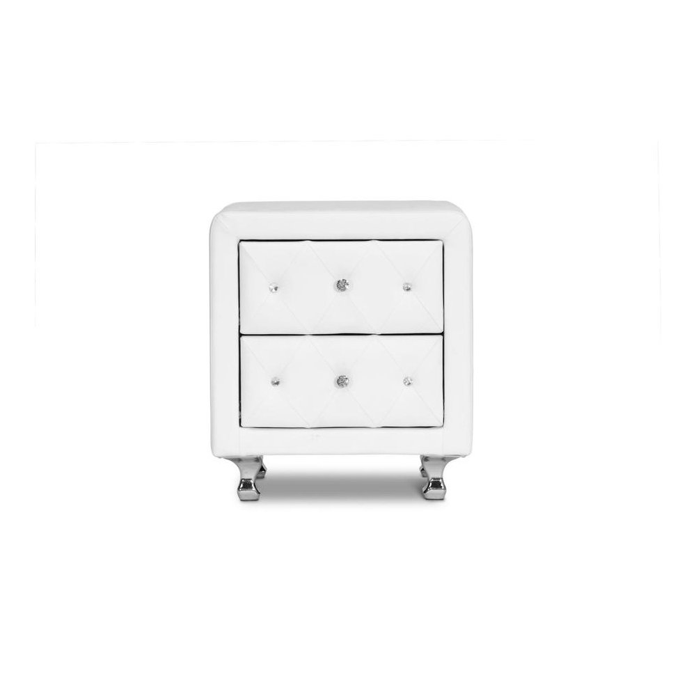 Baxton Studio Stella Crystal Tufted White Upholstered Modern Nightstand. Picture 1