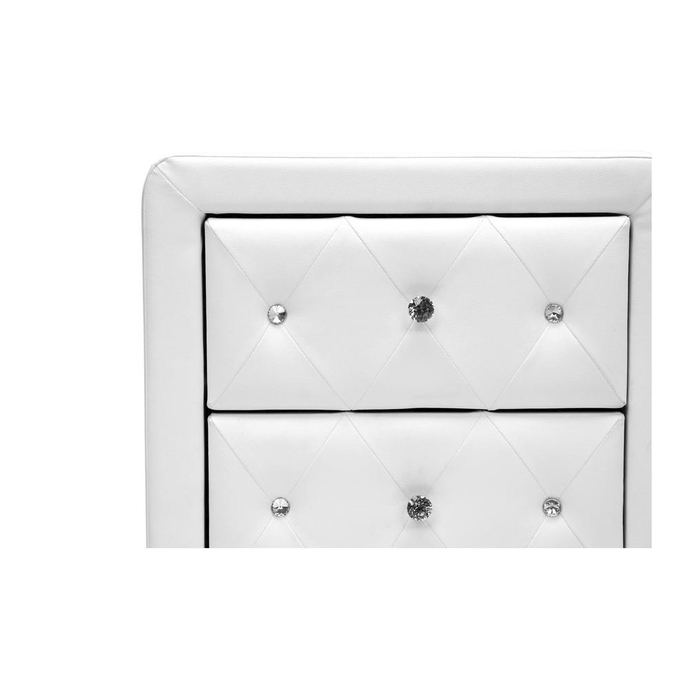 Baxton Studio Stella Crystal Tufted White Upholstered Modern Nightstand. Picture 3