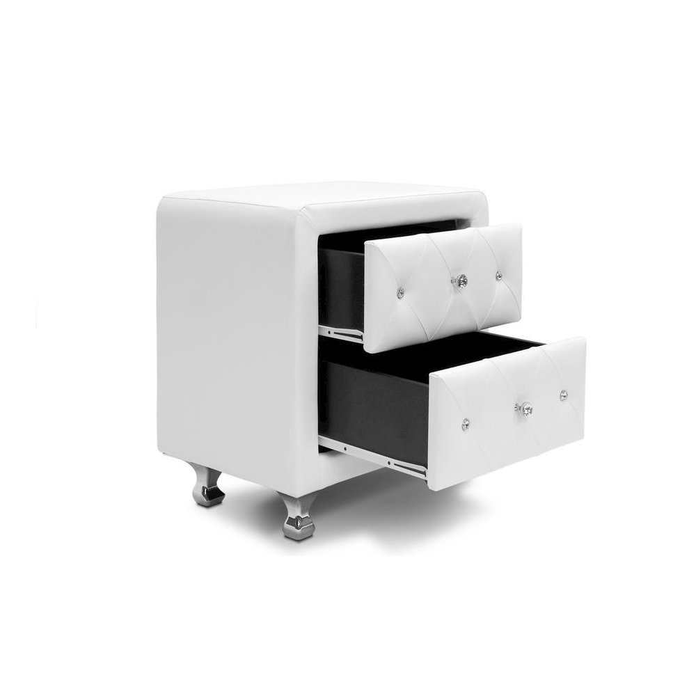 Baxton Studio Stella Crystal Tufted White Upholstered Modern Nightstand. Picture 4