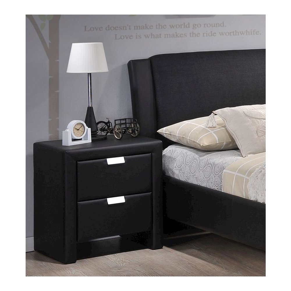 Baxton Studio Frey Black Upholstered Modern Nightstand. Picture 4