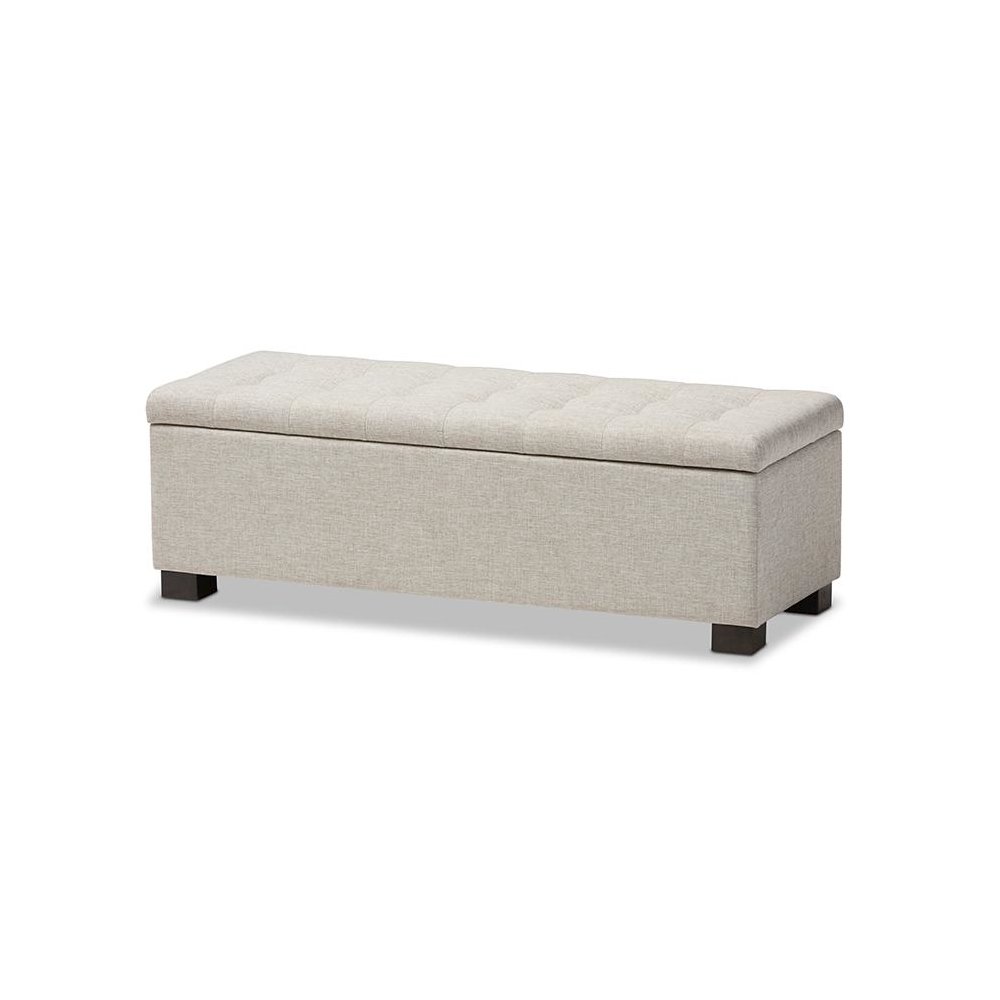 Beige Fabric Upholstered Grid-Tufting Storage Ottoman Bench. Picture 1