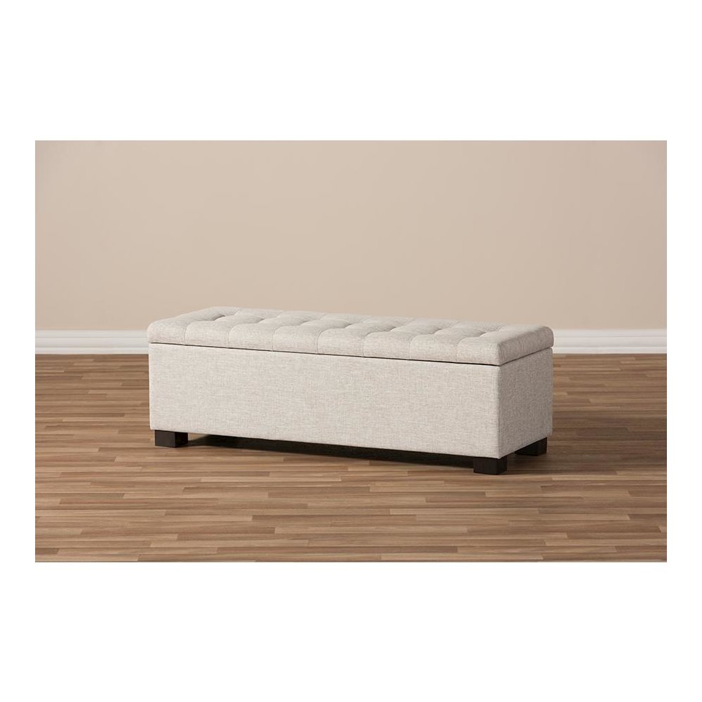 Beige Fabric Upholstered Grid-Tufting Storage Ottoman Bench. Picture 10