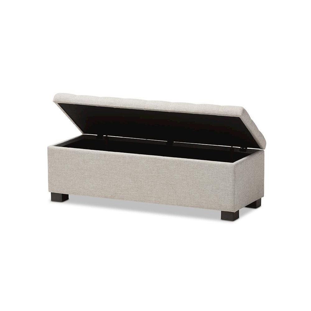 Beige Fabric Upholstered Grid-Tufting Storage Ottoman Bench. Picture 2