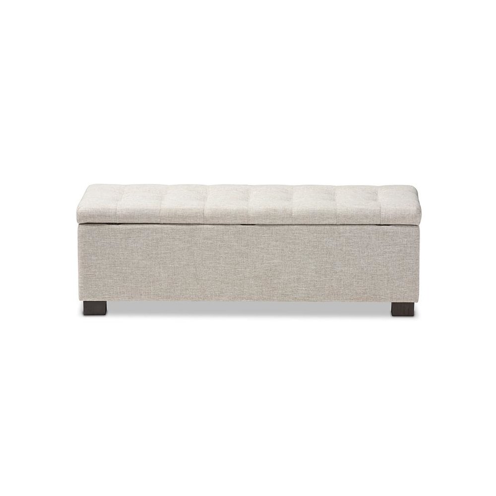 Beige Fabric Upholstered Grid-Tufting Storage Ottoman Bench. Picture 5