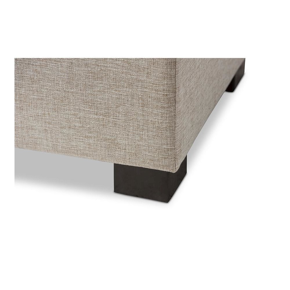 Beige Fabric Upholstered Grid-Tufting Storage Ottoman Bench. Picture 7
