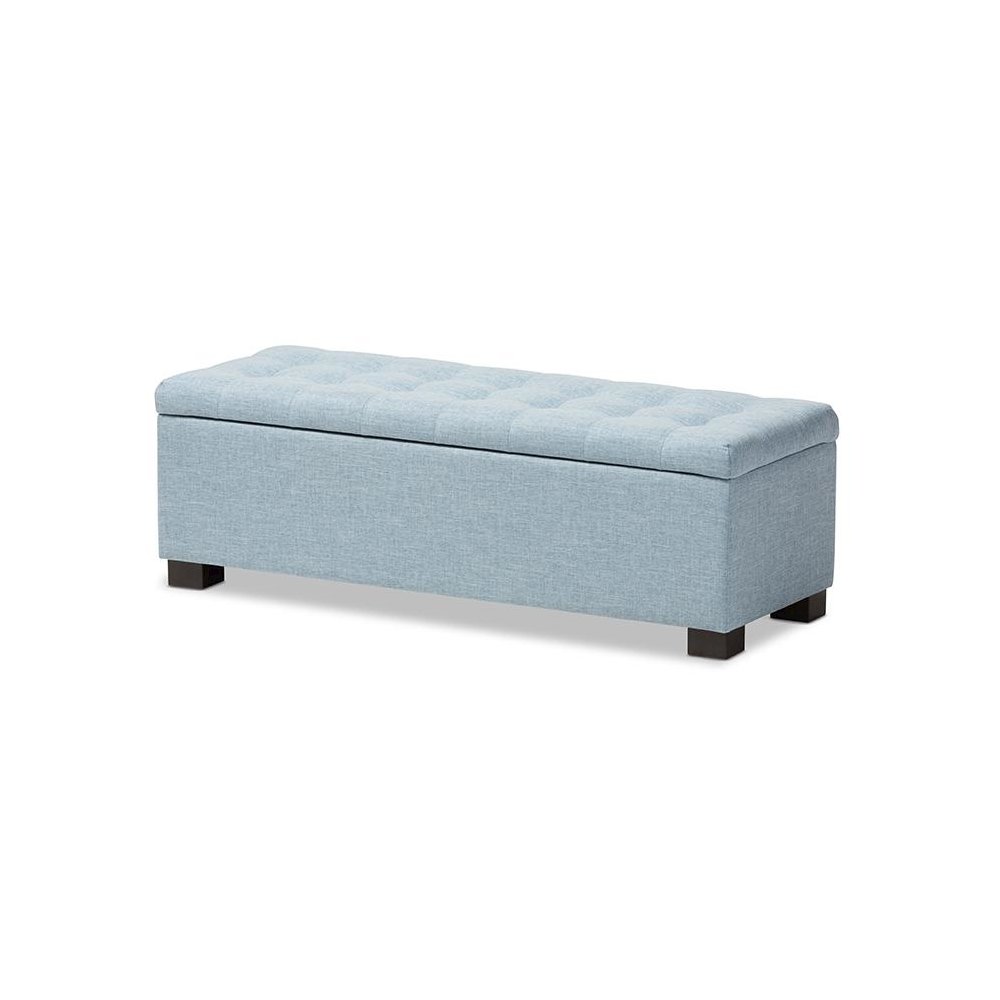 Light Blue Fabric Upholstered Grid-Tufting Storage Ottoman Bench. Picture 1