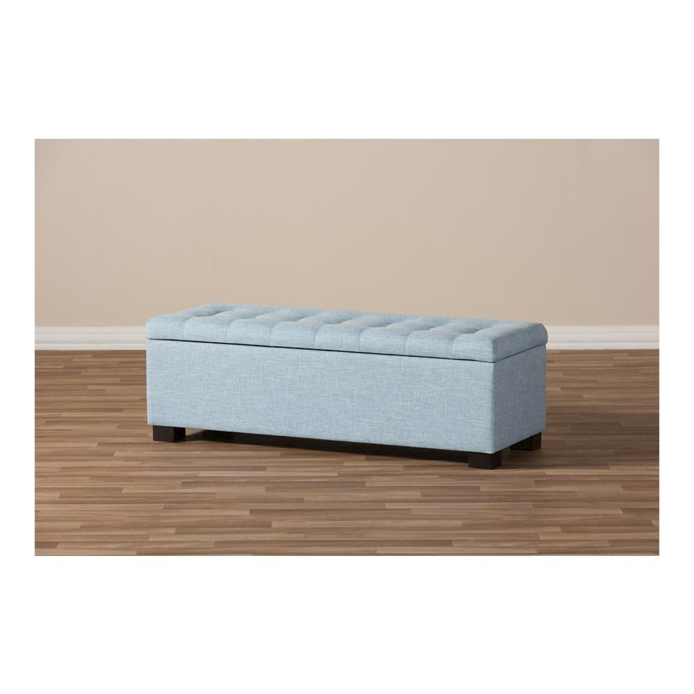 Light Blue Fabric Upholstered Grid-Tufting Storage Ottoman Bench. Picture 10