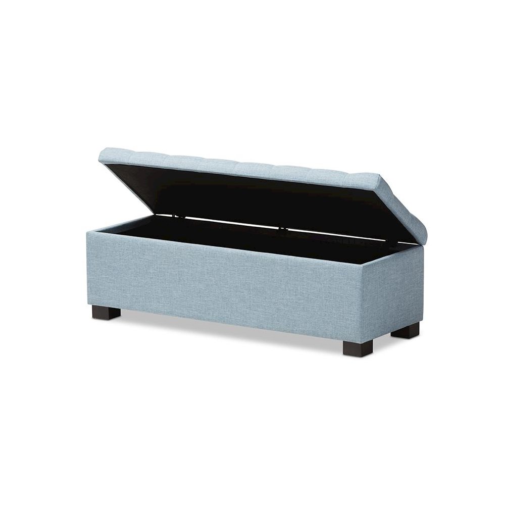 Light Blue Fabric Upholstered Grid-Tufting Storage Ottoman Bench. Picture 2