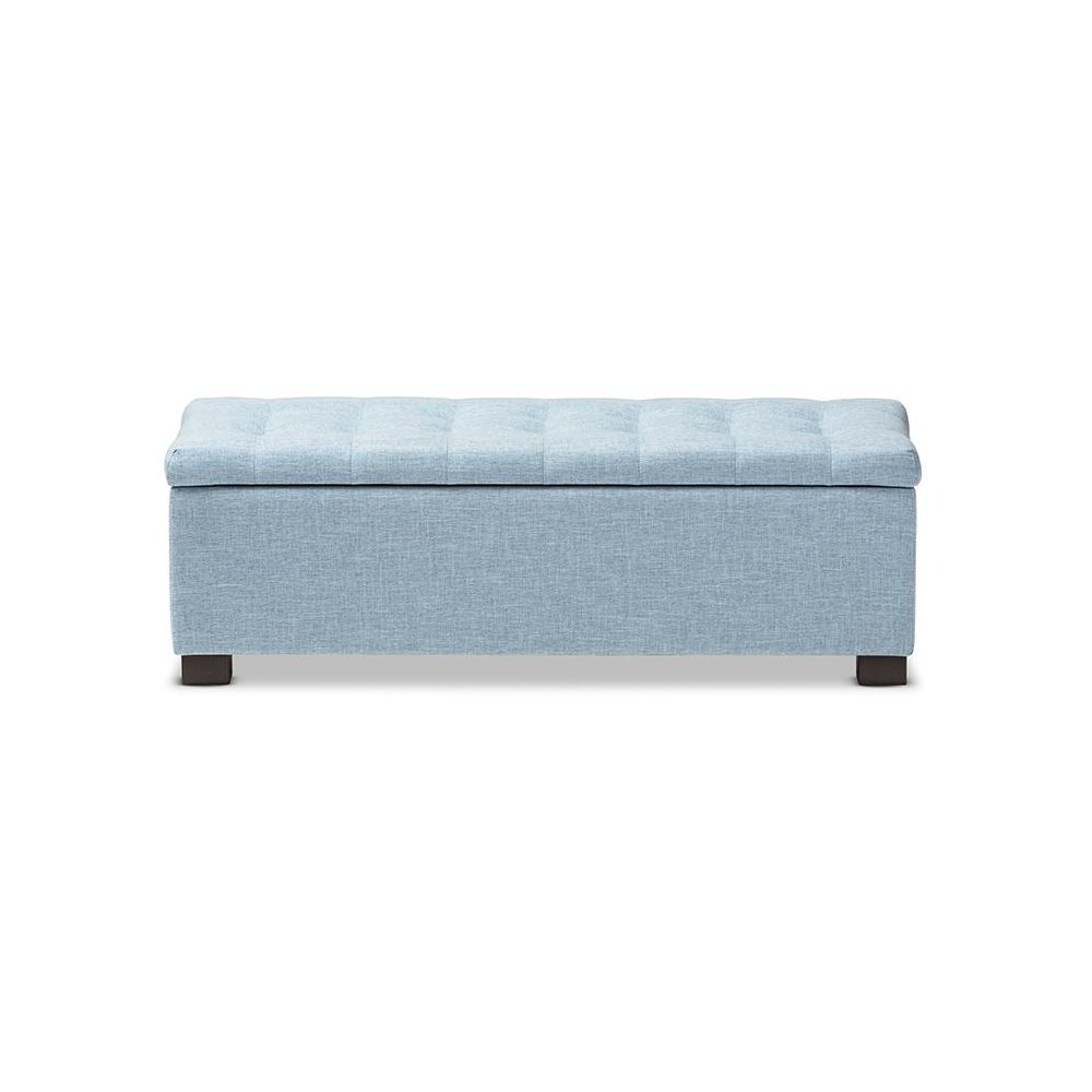 Light Blue Fabric Upholstered Grid-Tufting Storage Ottoman Bench. Picture 3