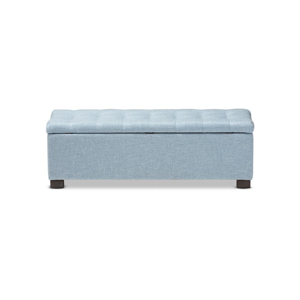 Light Blue Fabric Upholstered Grid-Tufting Storage Ottoman Bench. Picture 5