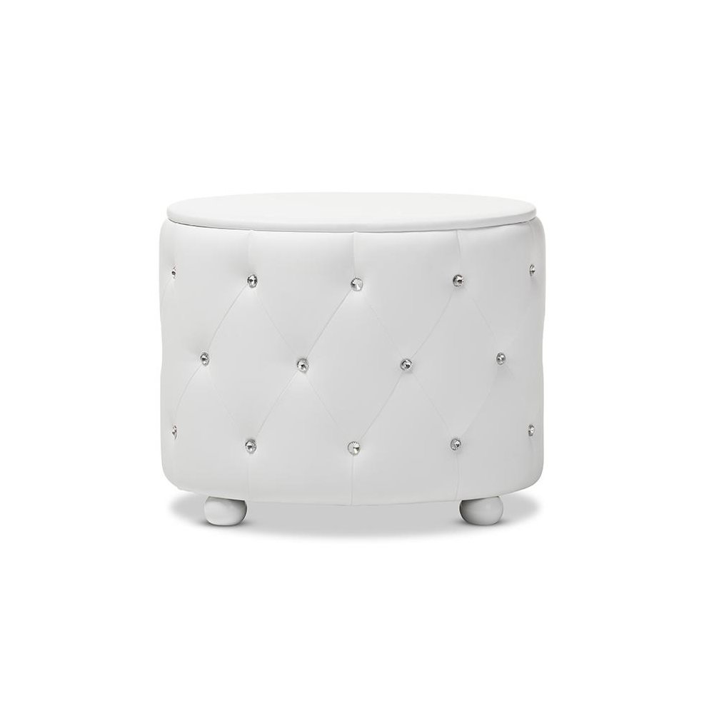 Glamour Style Oval 2-drawer White Faux Leather Upholstered Nightstand. Picture 4
