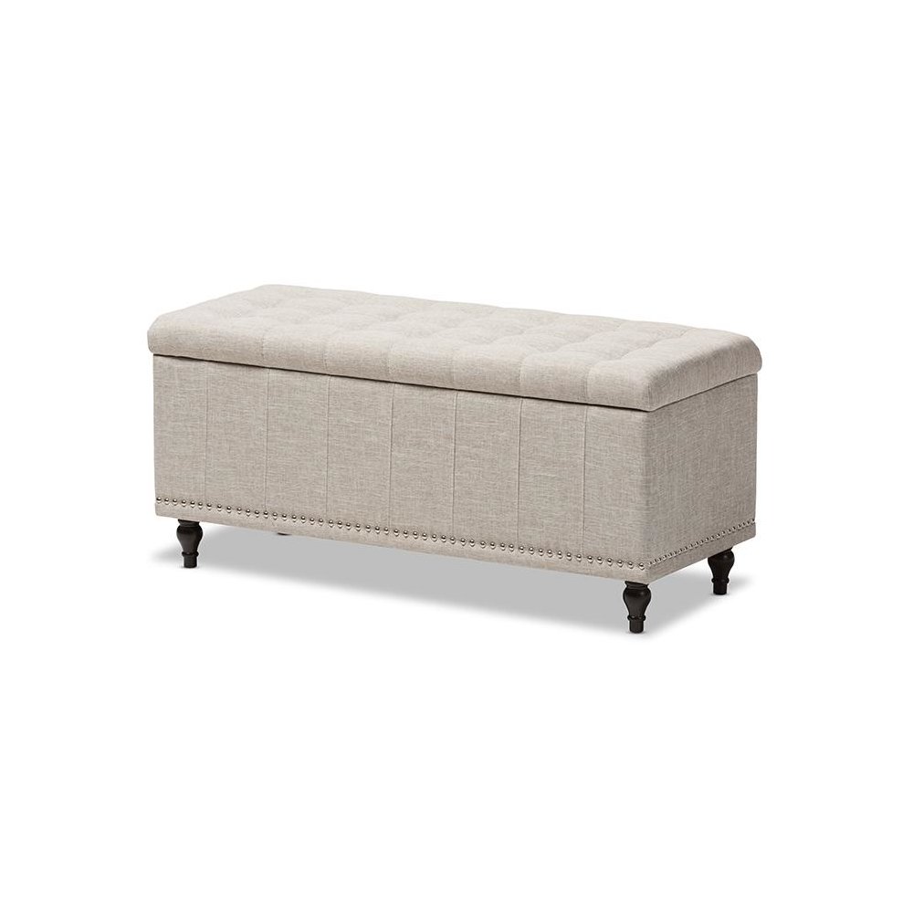 Classic Beige Fabric Upholstered Button-Tufting Storage Ottoman Bench. Picture 1