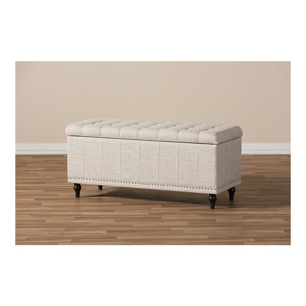 Classic Beige Fabric Upholstered Button-Tufting Storage Ottoman Bench. Picture 10