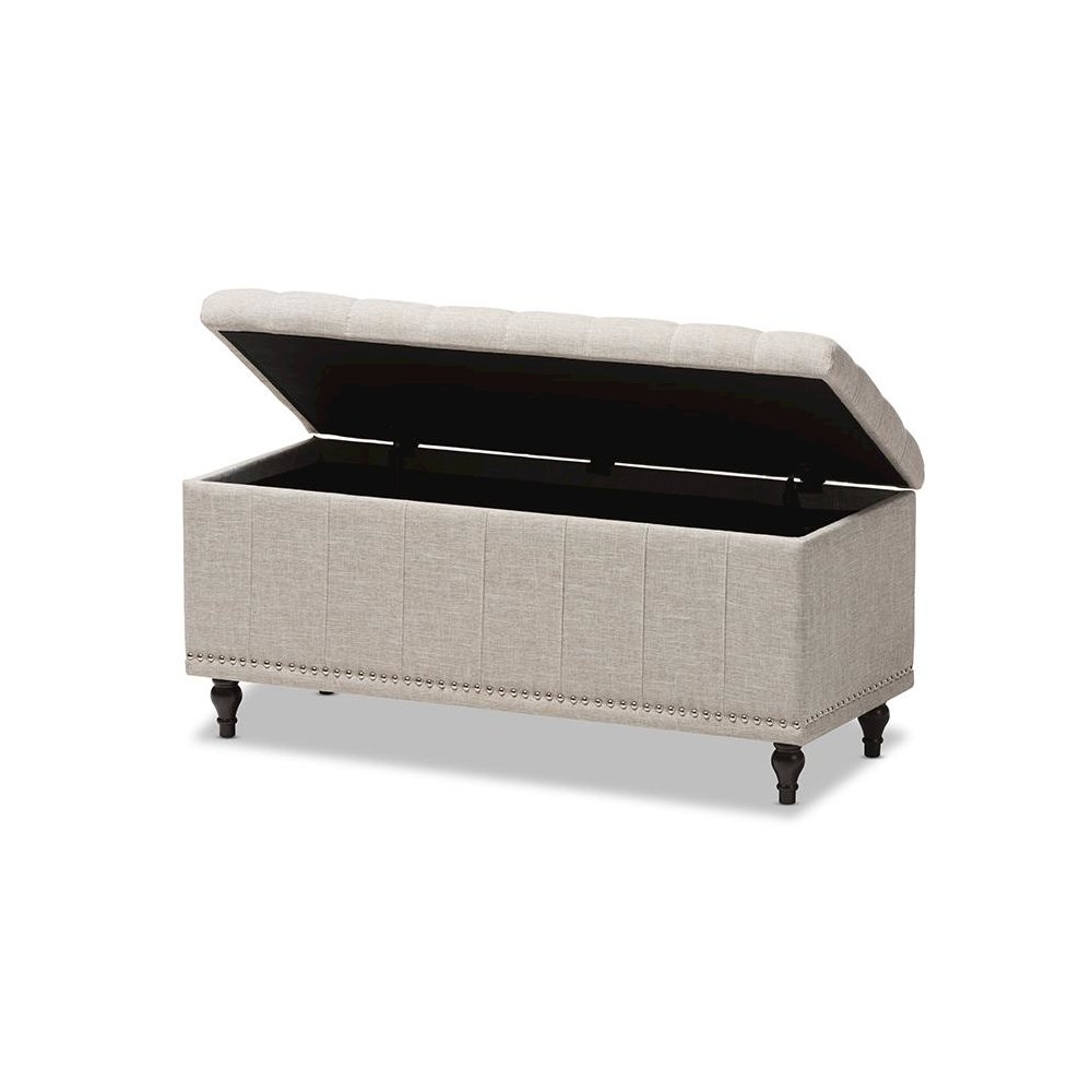 Classic Beige Fabric Upholstered Button-Tufting Storage Ottoman Bench. Picture 2