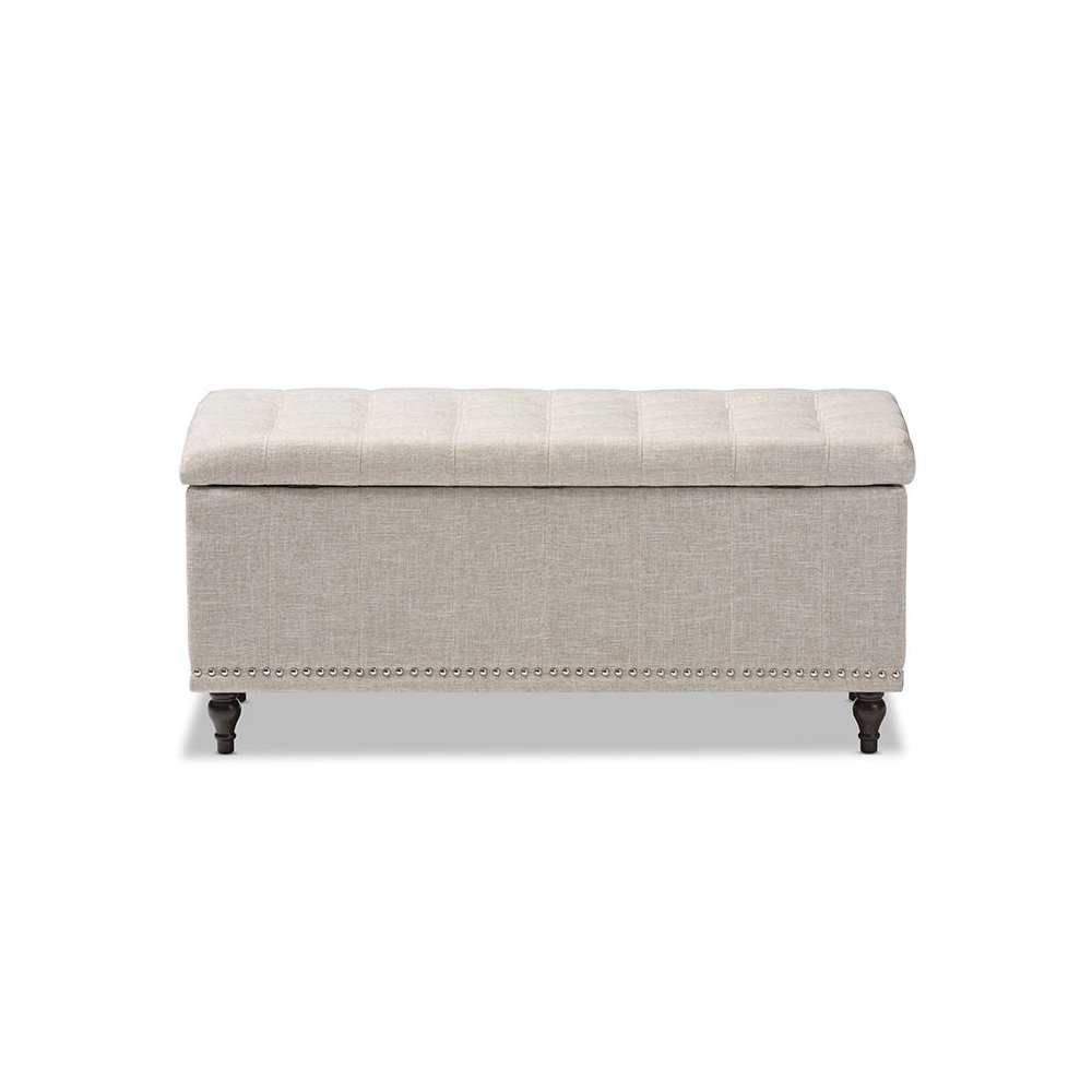 Classic Beige Fabric Upholstered Button-Tufting Storage Ottoman Bench. Picture 5