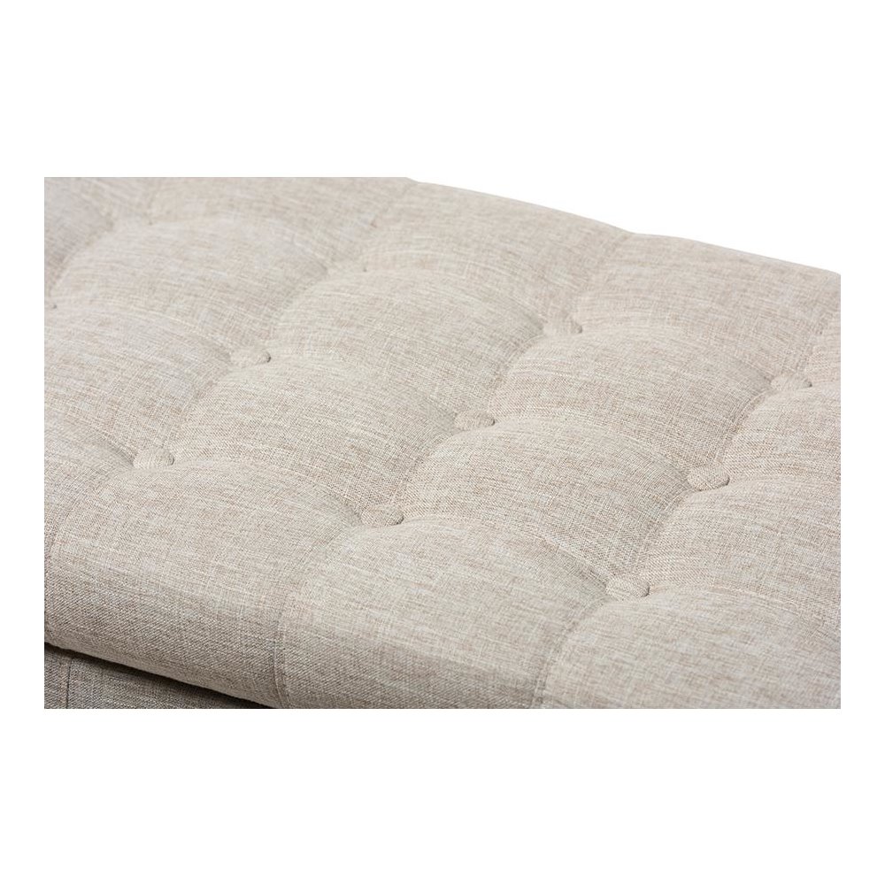Classic Beige Fabric Upholstered Button-Tufting Storage Ottoman Bench. Picture 6