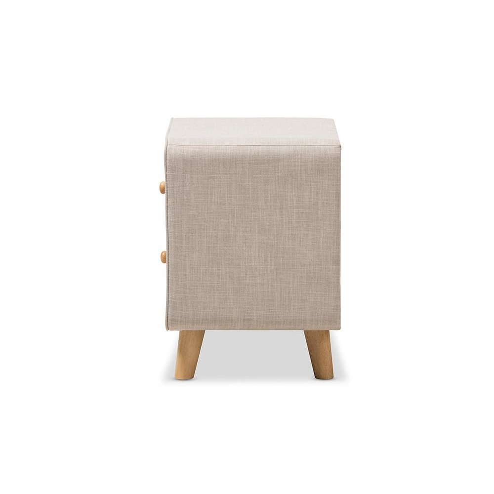 Baxton Studio Jonesy Mid-Century Beige Linen Upholstered 2-Drawer Nightstand. Picture 3