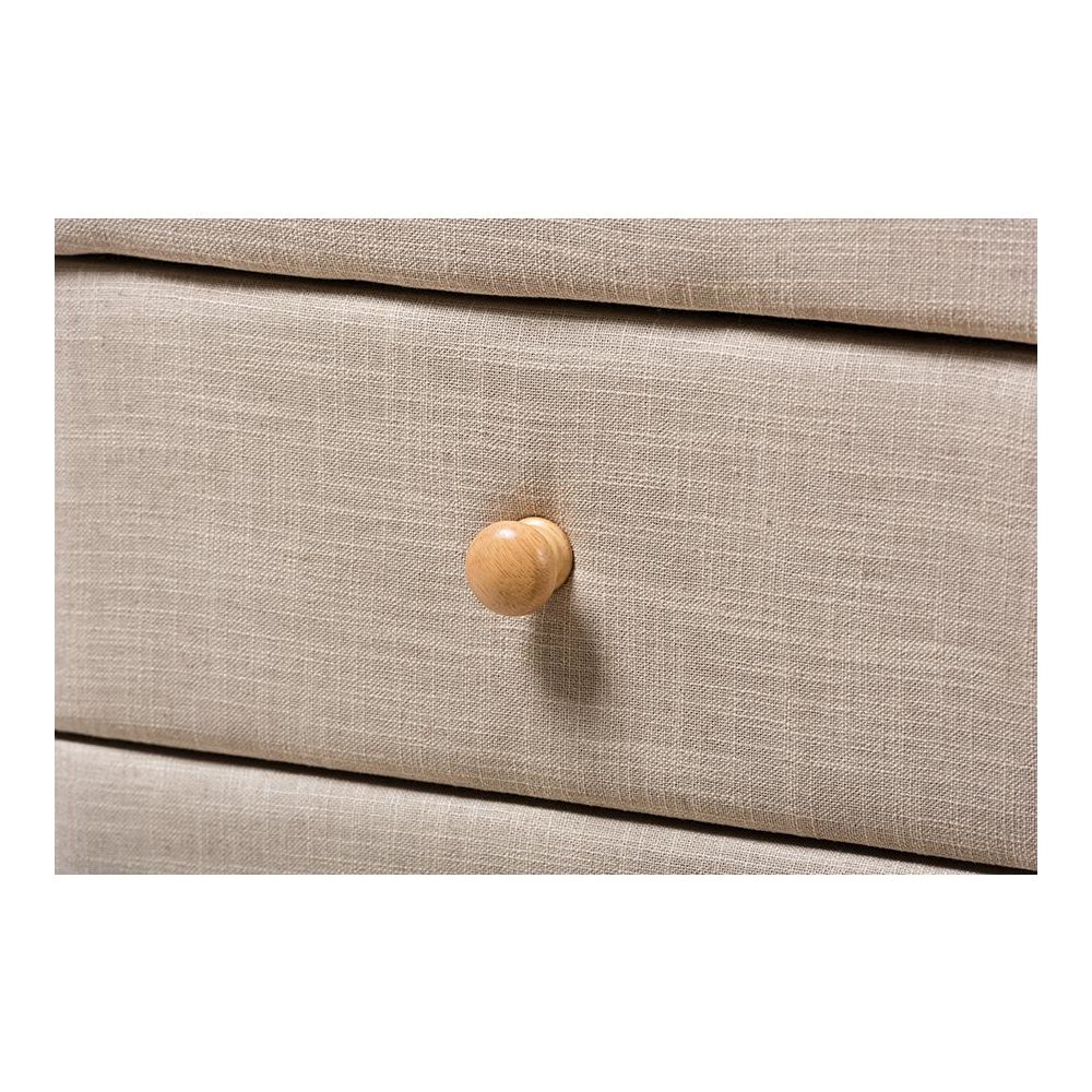 Baxton Studio Jonesy Mid-Century Beige Linen Upholstered 2-Drawer Nightstand. Picture 5