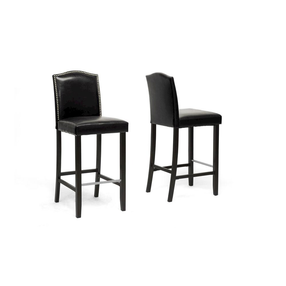 Baxton Studio Libra Black Modern Bar Stool with Nail Head Trim (Set of 2). Picture 4