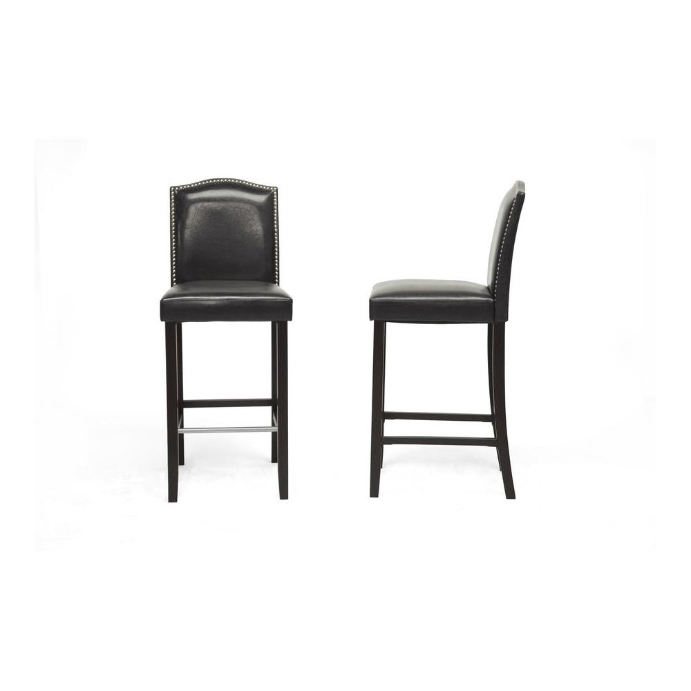 Baxton Studio Libra Black Modern Bar Stool with Nail Head Trim (Set of 2). Picture 1