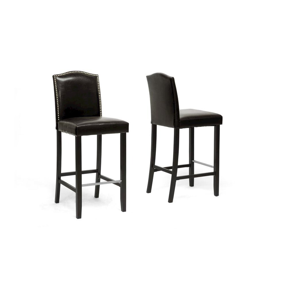 Baxton Studio Libra Dark Brown Modern Bar Stool with Nail Head Trim (Set of 2). Picture 4