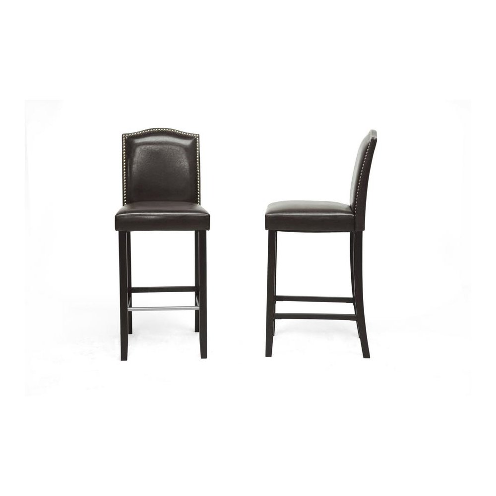 Baxton Studio Libra Dark Brown Modern Bar Stool with Nail Head Trim (Set of 2). Picture 1