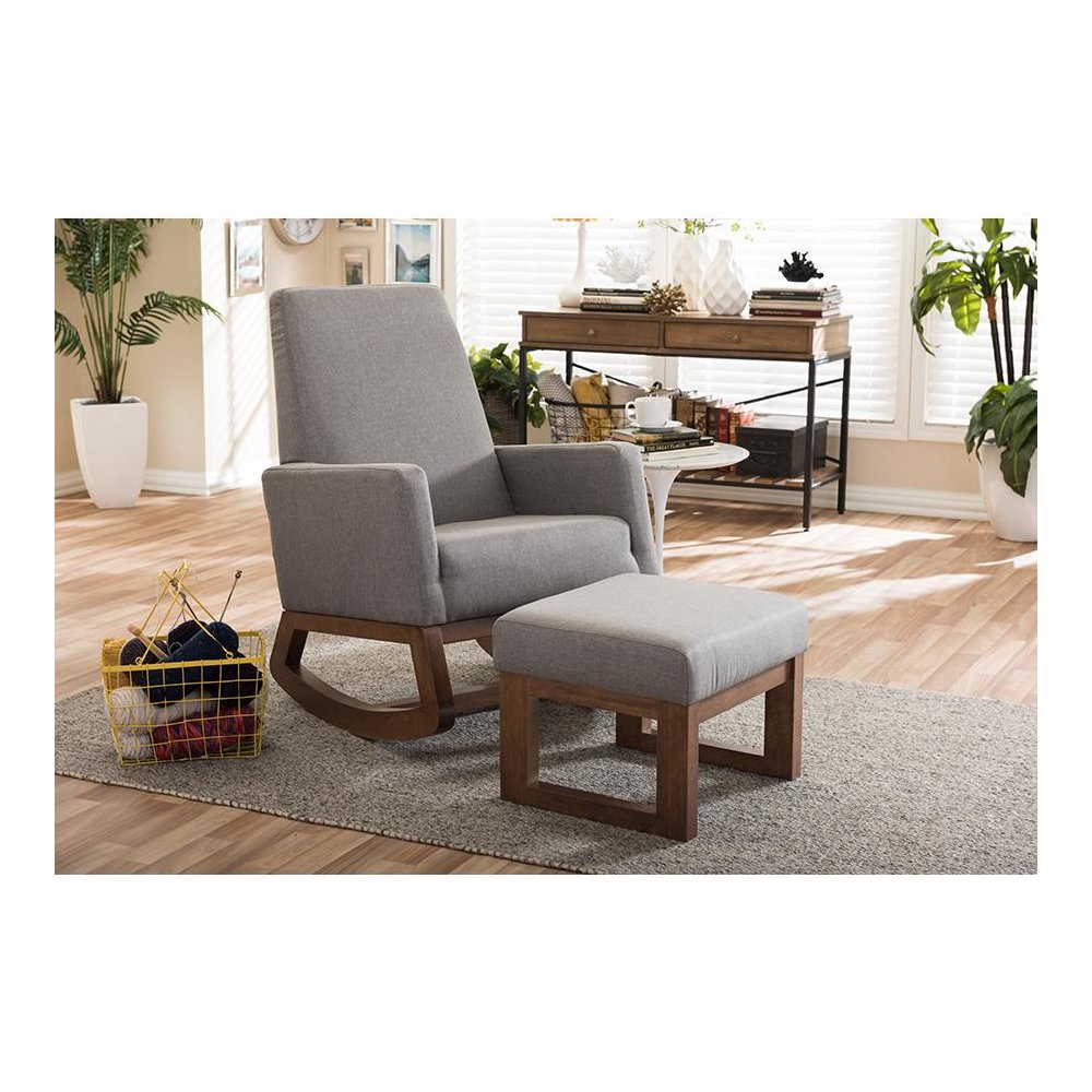 Grey Fabric Upholstered Rocking Chair and Ottoman Set. Picture 8