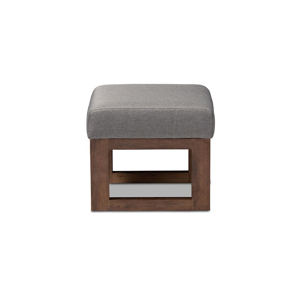 Yashiya Mid-century Retro Modern Grey Fabric Upholstered Ottoman Stool. Picture 2