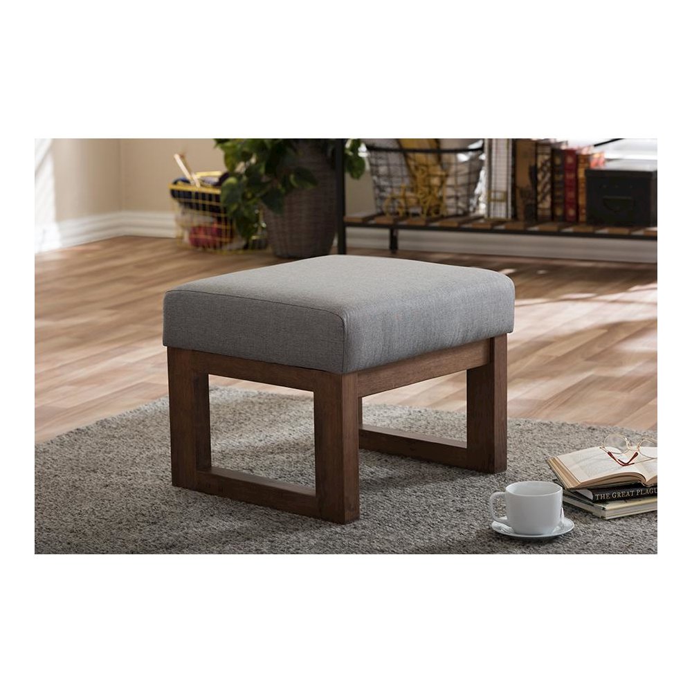 Yashiya Mid-century Retro Modern Grey Fabric Upholstered Ottoman Stool. Picture 3