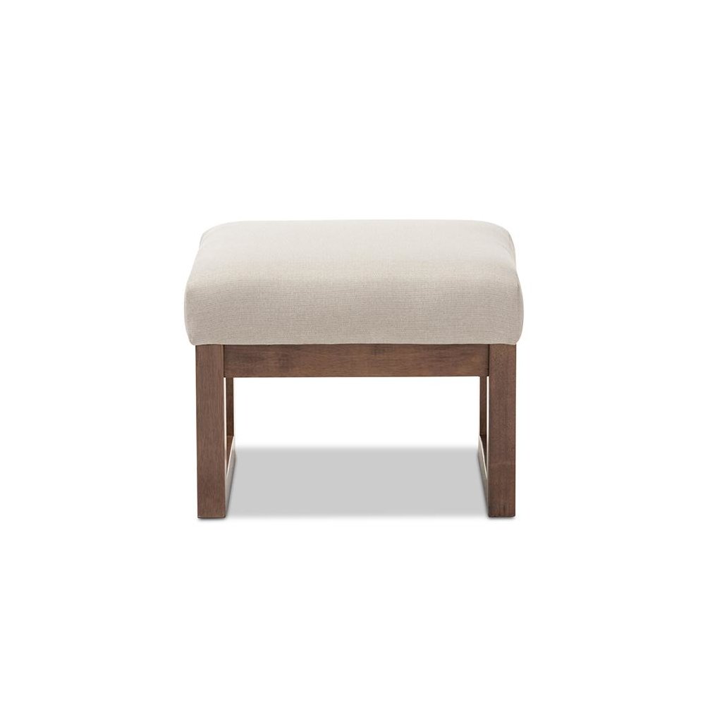 Yashiya Mid-century Retro Modern Light Beige Fabric Upholstered Ottoman Stool. Picture 4