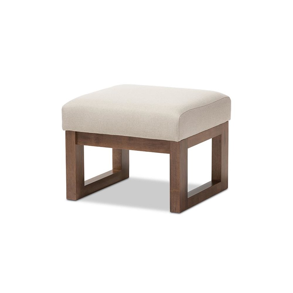 Yashiya Mid-century Retro Modern Light Beige Fabric Upholstered Ottoman Stool. Picture 1