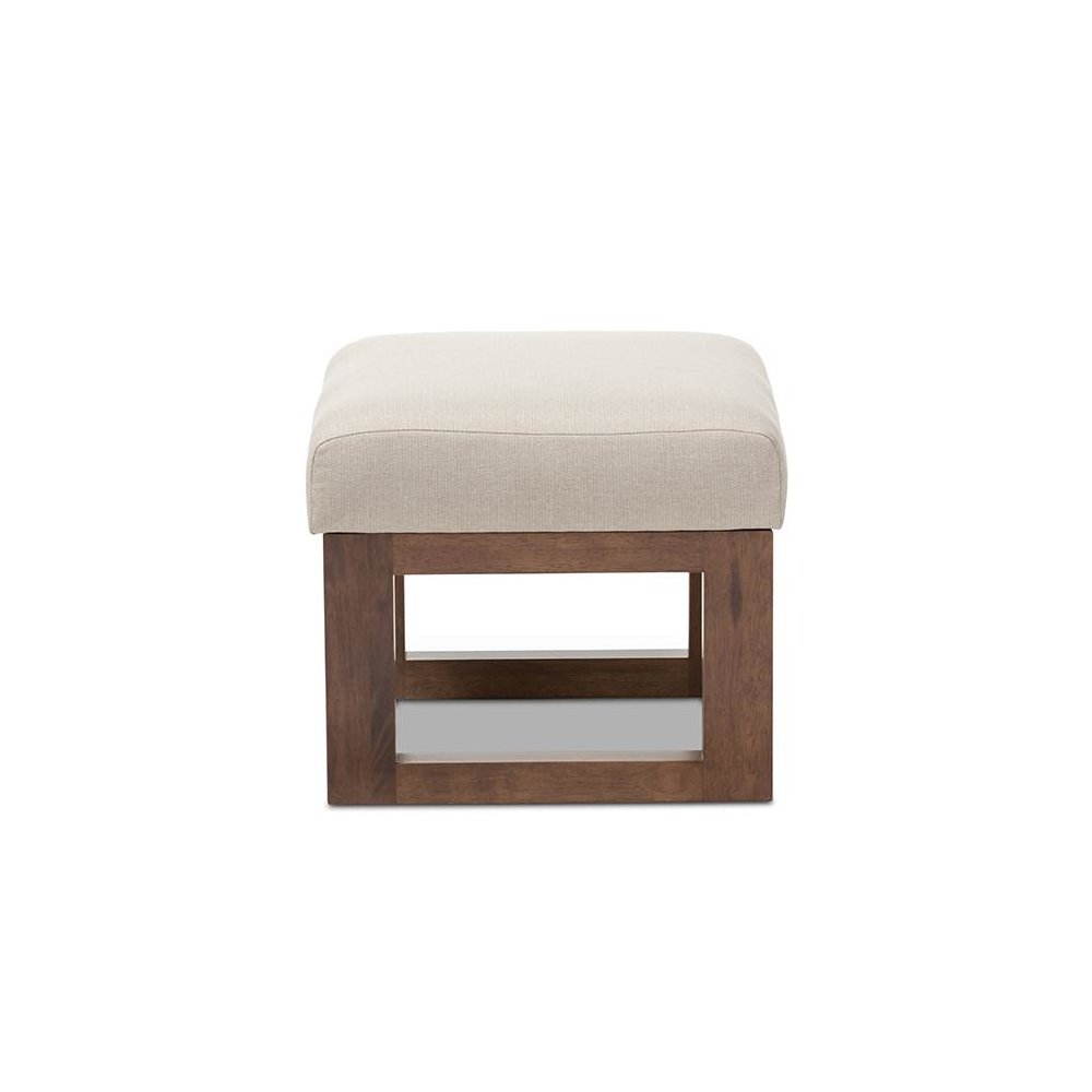 Yashiya Mid-century Retro Modern Light Beige Fabric Upholstered Ottoman Stool. Picture 2