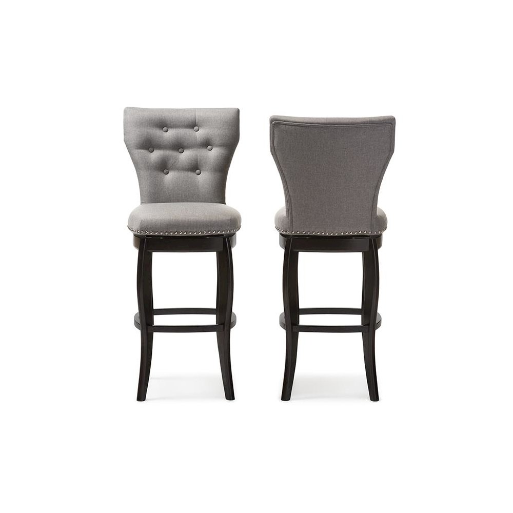Grey Fabric Upholstered Button-tufted 29-Inch 2-Piece Swivel Bar Stool Set. Picture 5