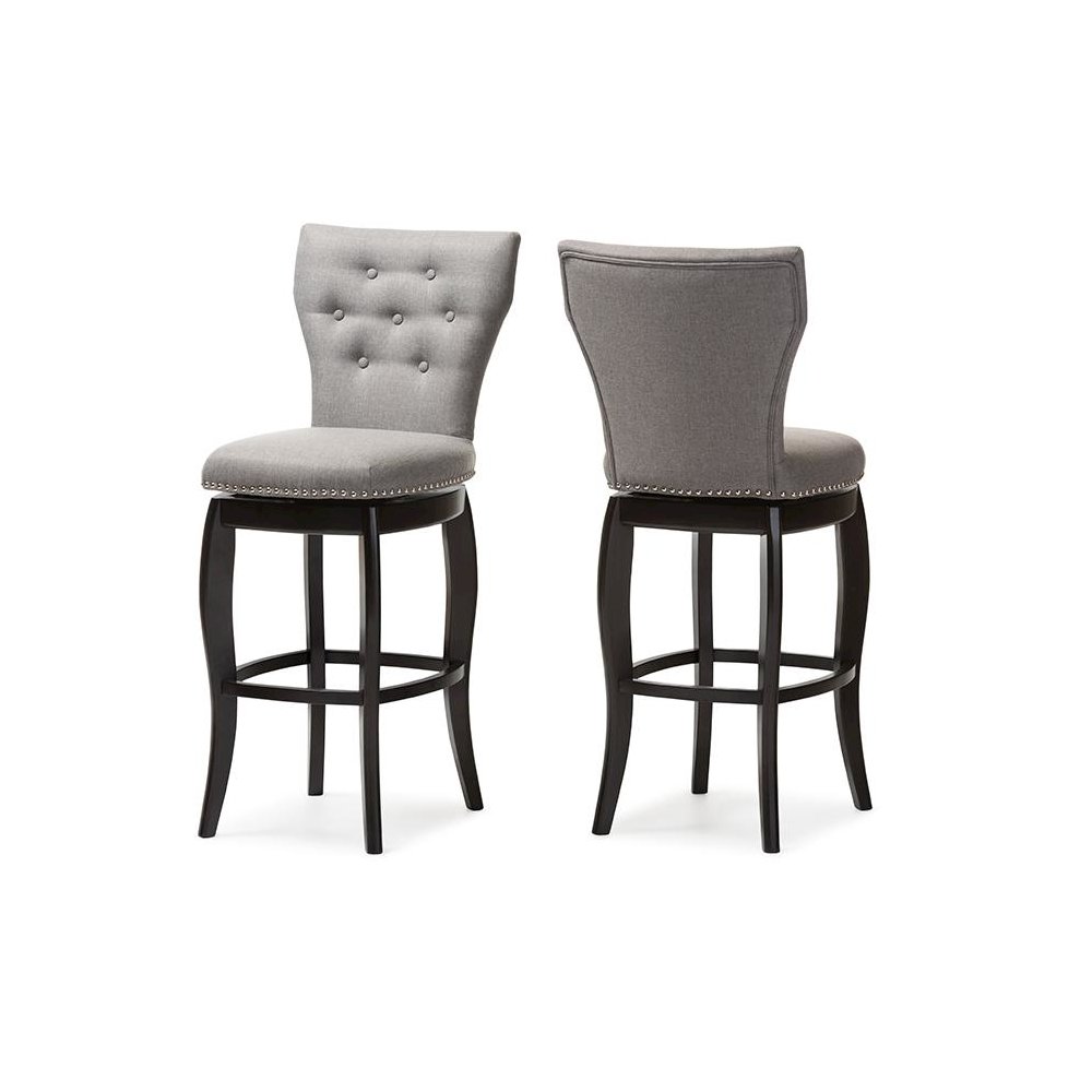 Grey Fabric Upholstered Button-tufted 29-Inch 2-Piece Swivel Bar Stool Set. Picture 1