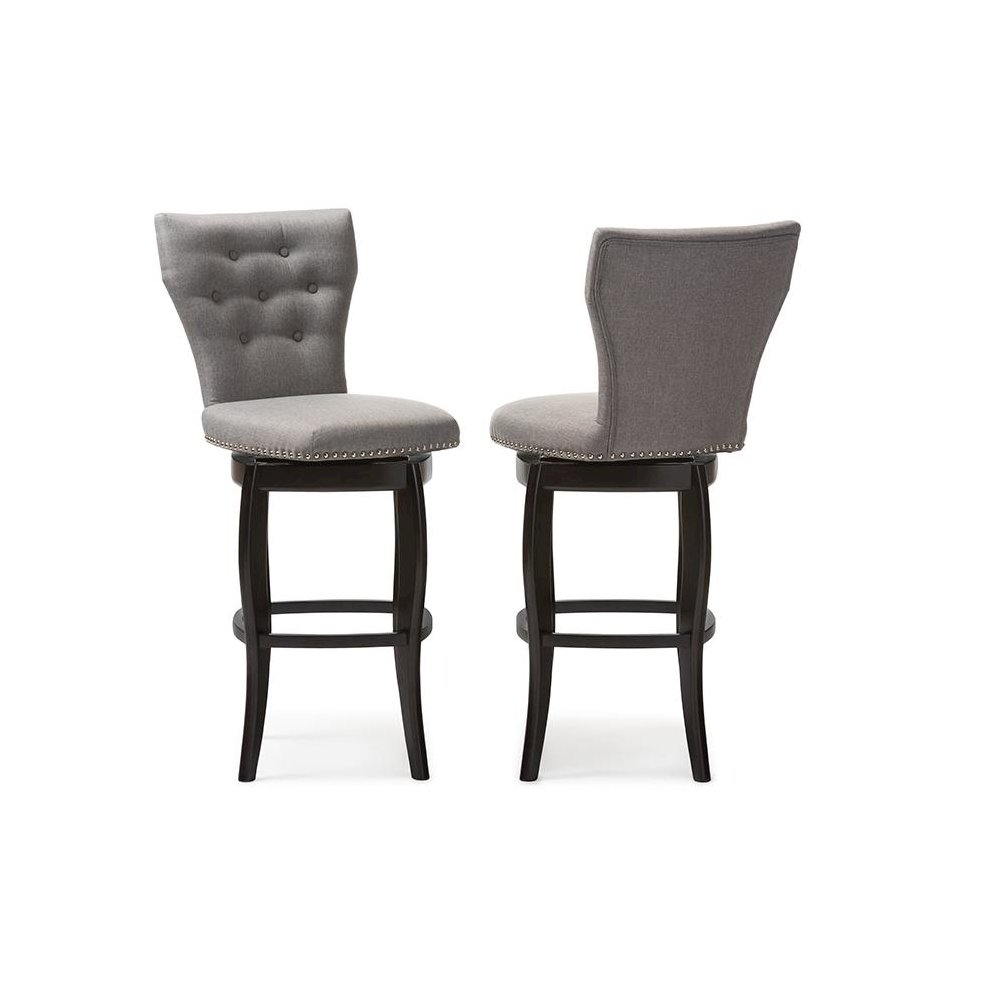 Grey Fabric Upholstered Button-tufted 29-Inch 2-Piece Swivel Bar Stool Set. Picture 2