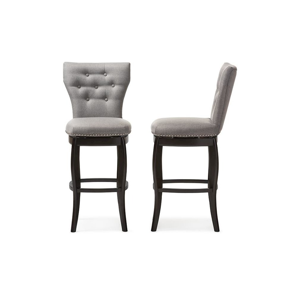 Grey Fabric Upholstered Button-tufted 29-Inch 2-Piece Swivel Bar Stool Set. Picture 3