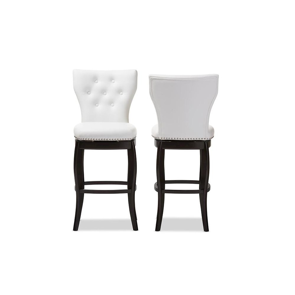 Leather Upholstered Button-tufted 29-Inch 2-Piece Swivel Bar Stool Set. Picture 5