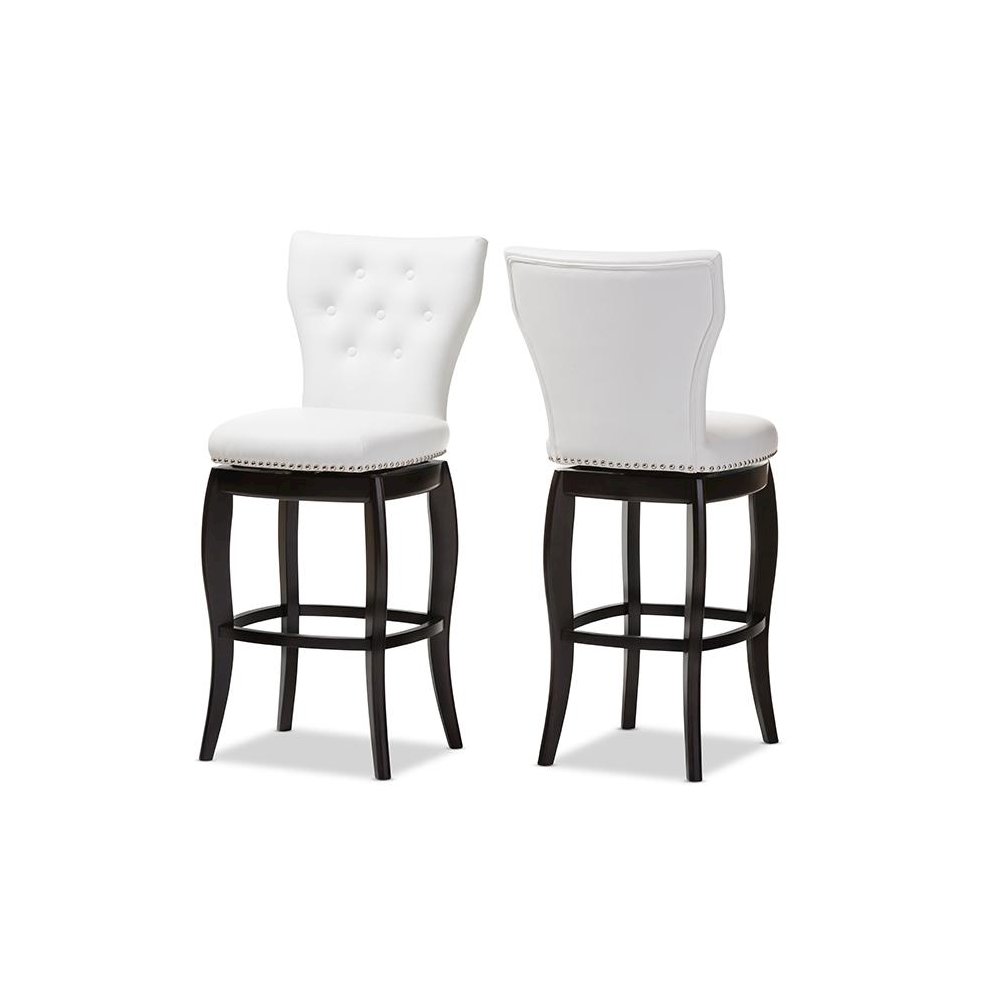 Leather Upholstered Button-tufted 29-Inch 2-Piece Swivel Bar Stool Set. Picture 1