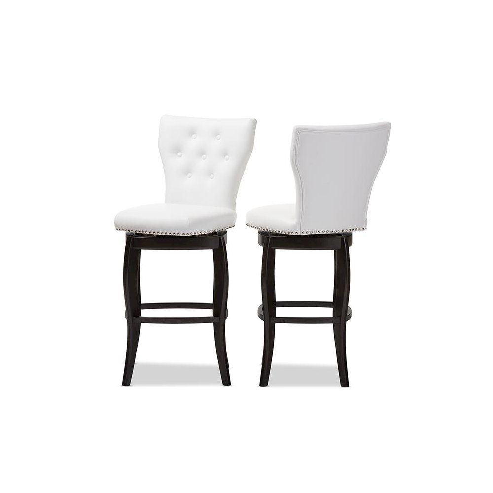Leather Upholstered Button-tufted 29-Inch 2-Piece Swivel Bar Stool Set. Picture 2