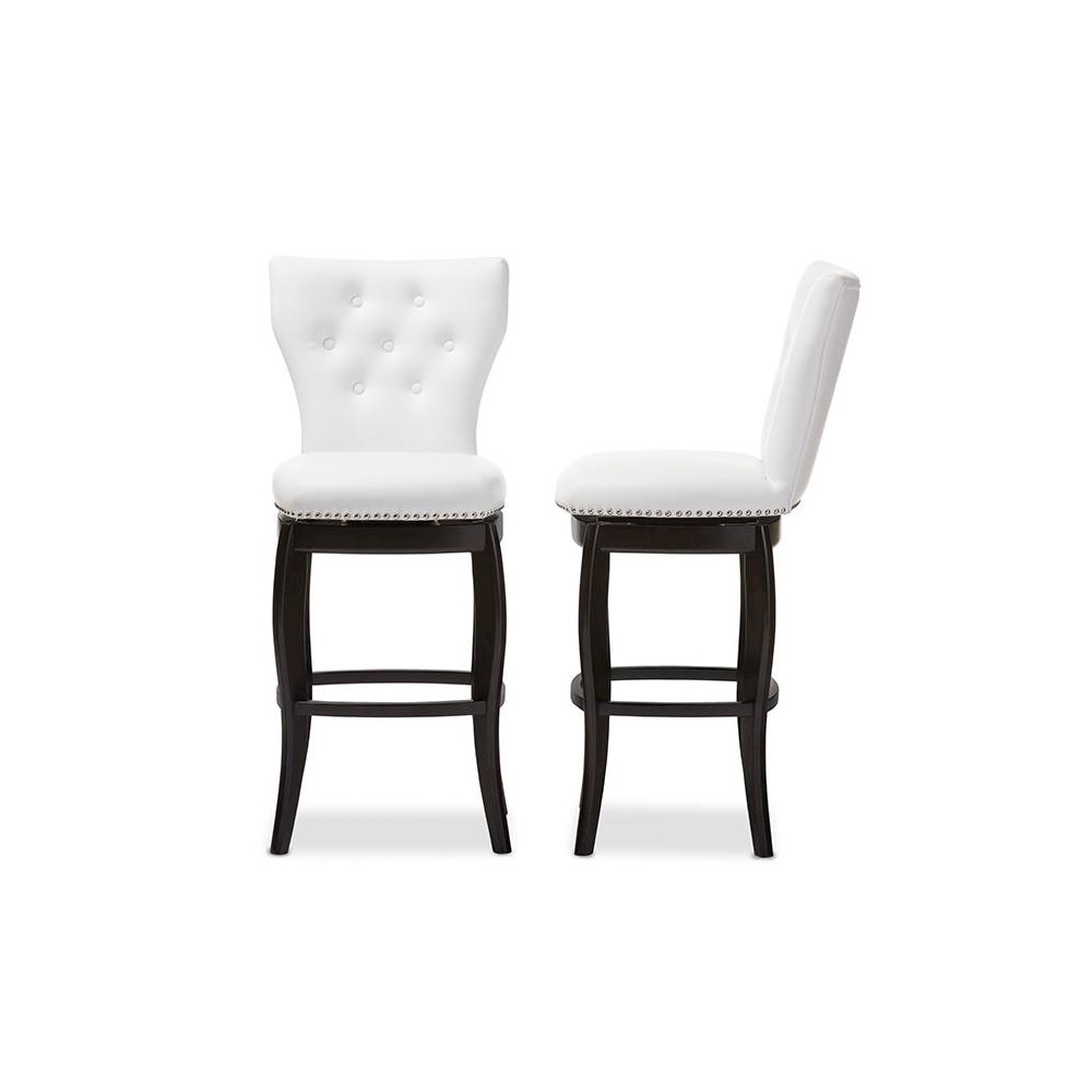 Leather Upholstered Button-tufted 29-Inch 2-Piece Swivel Bar Stool Set. Picture 3