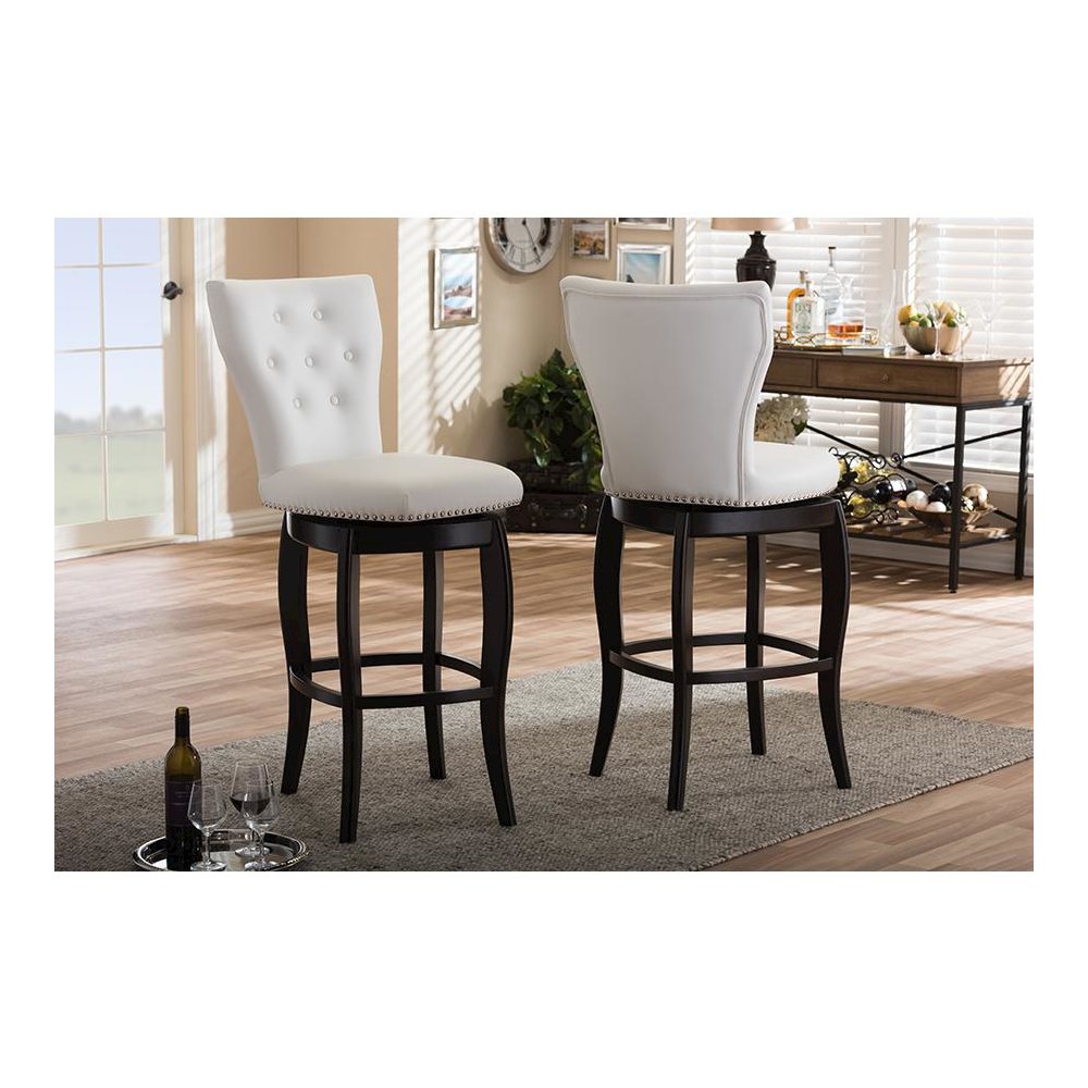 Leather Upholstered Button-tufted 29-Inch 2-Piece Swivel Bar Stool Set. Picture 4