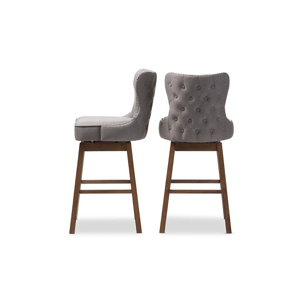 Grey Fabric Button-Tufted Upholstered 2-Piece Swivel Barstool Set. Picture 3