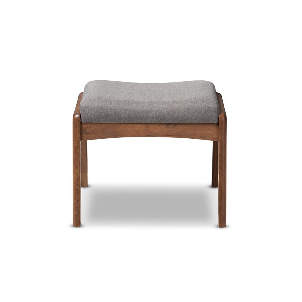 Walnut Wood Finishing and Grey Fabric Upholstered Ottoman. Picture 2