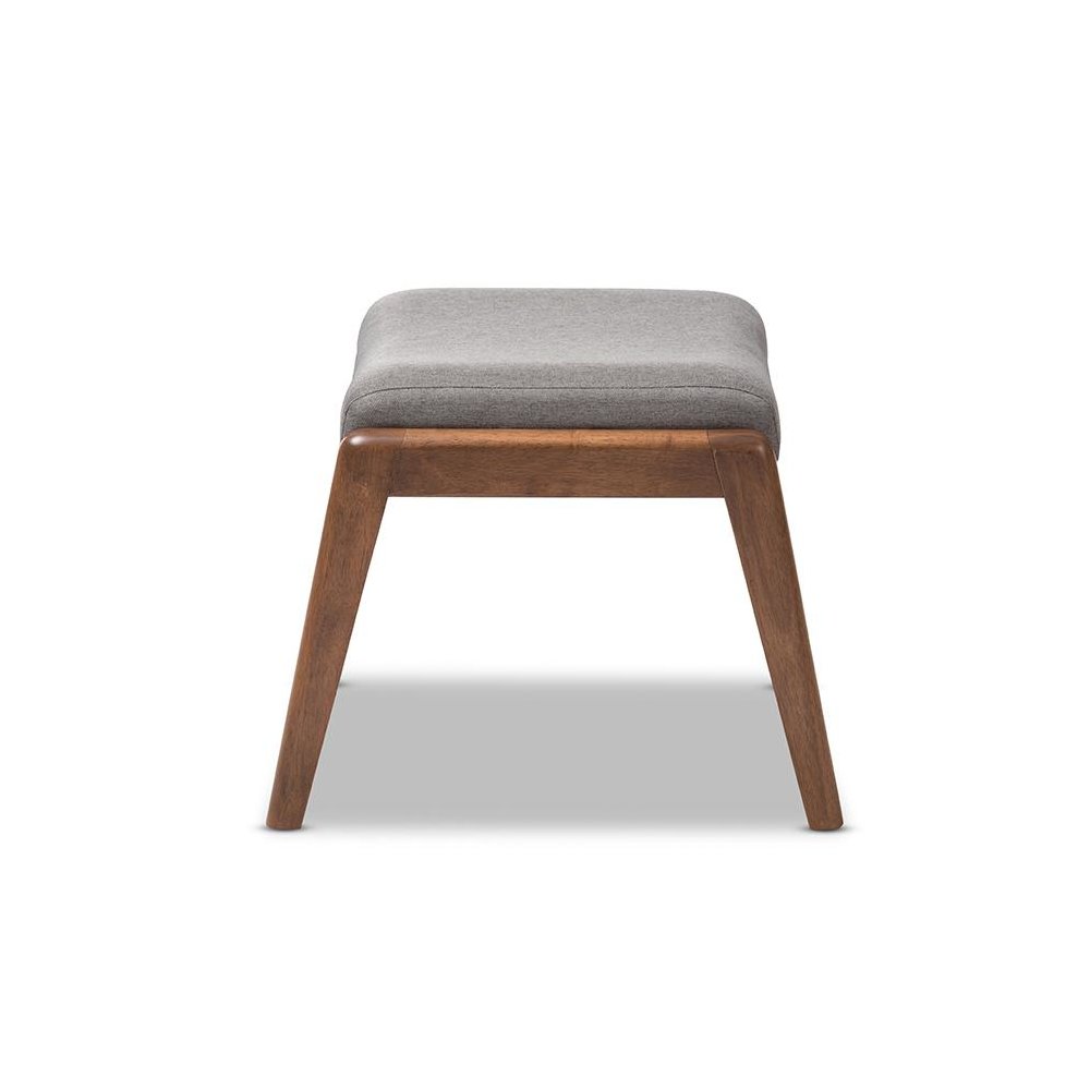 Walnut Wood Finishing and Grey Fabric Upholstered Ottoman. Picture 3