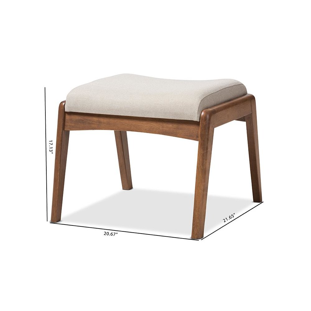 Walnut Wood Finishing and Light Beige Fabric Upholstered Ottoman. Picture 6