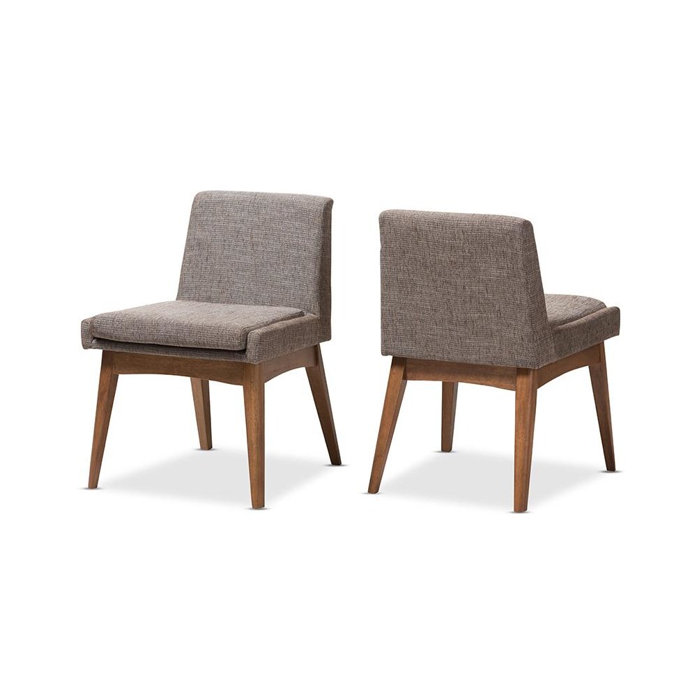 Walnut Wood Finishing and Gravel Fabric Upholstered Dining Side Chair (Set of 2). Picture 1