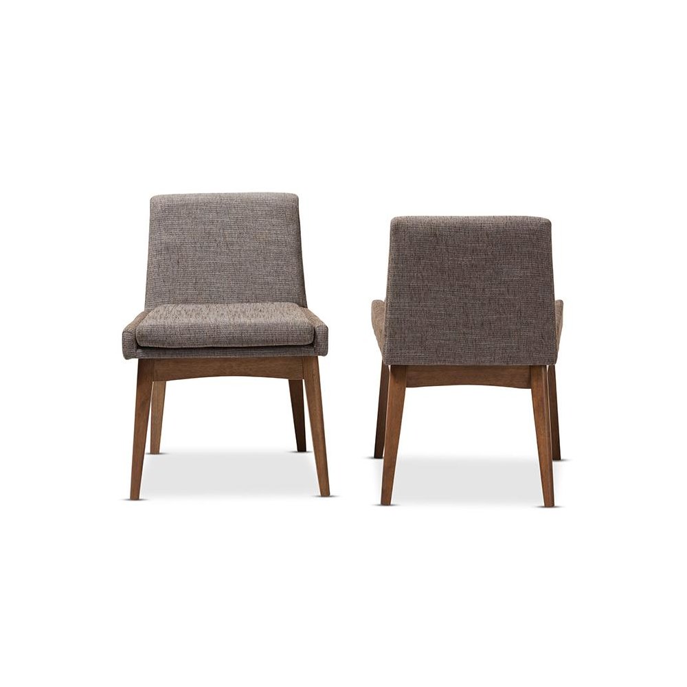 Walnut Wood Finishing and Gravel Fabric Upholstered Dining Side Chair (Set of 2). Picture 2