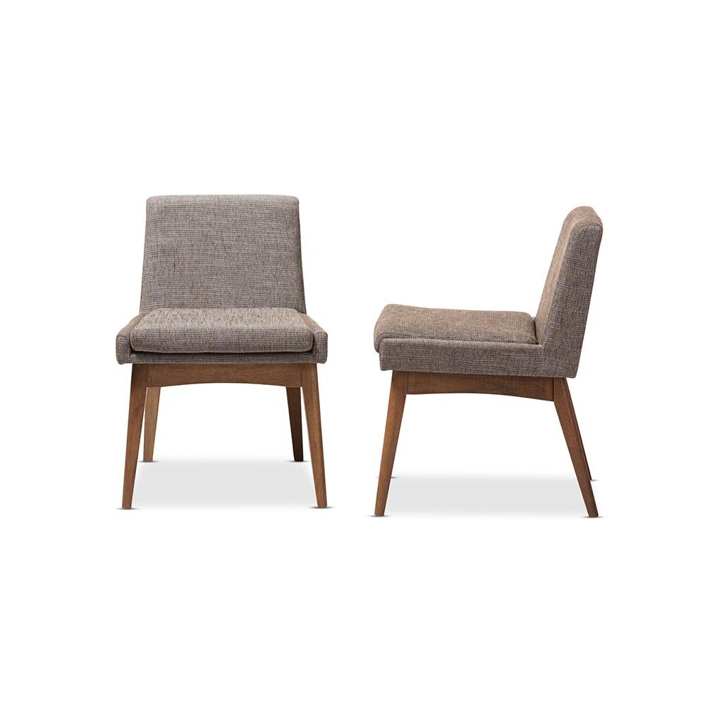 Walnut Wood Finishing and Gravel Fabric Upholstered Dining Side Chair (Set of 2). Picture 3
