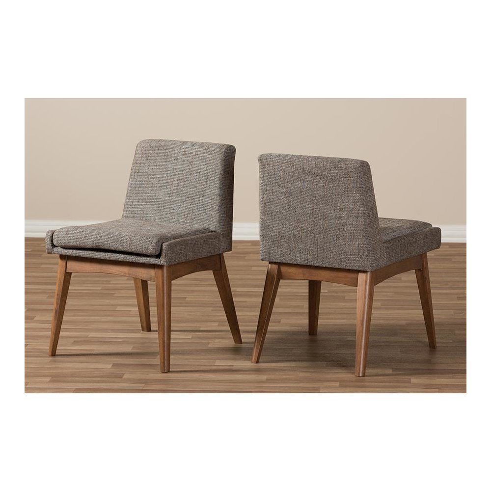 Walnut Wood Finishing and Gravel Fabric Upholstered Dining Side Chair (Set of 2). Picture 7